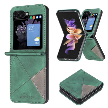For Galaxy Z Flip8 5G Rhombus Texture PU + PC Shockproof Phone Case - Green - EDA006448204D