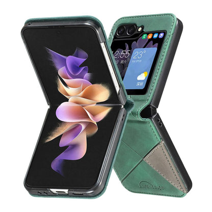 For Galaxy Z Flip8 5G Rhombus Texture PU + PC Shockproof Phone Case - Green - EDA006448204D