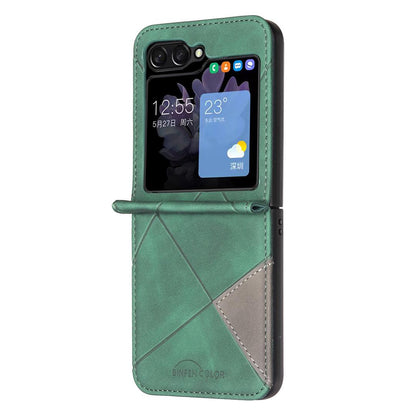 For Galaxy Z Flip8 5G Rhombus Texture PU + PC Shockproof Phone Case - Green - EDA006448204D