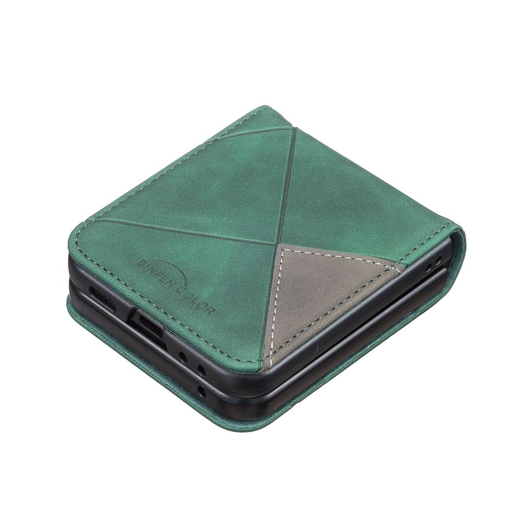For Galaxy Z Flip8 5G Rhombus Texture PU + PC Shockproof Phone Case - Green - EDA006448204D