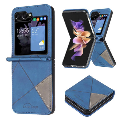 For Galaxy Z Flip8 5G Rhombus Texture PU + PC Shockproof Phone Case - Blue - EDA006448204E