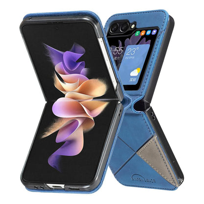 For Galaxy Z Flip8 5G Rhombus Texture PU + PC Shockproof Phone Case - Blue - EDA006448204E