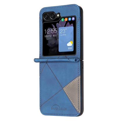 For Galaxy Z Flip8 5G Rhombus Texture PU + PC Shockproof Phone Case - Blue - EDA006448204E