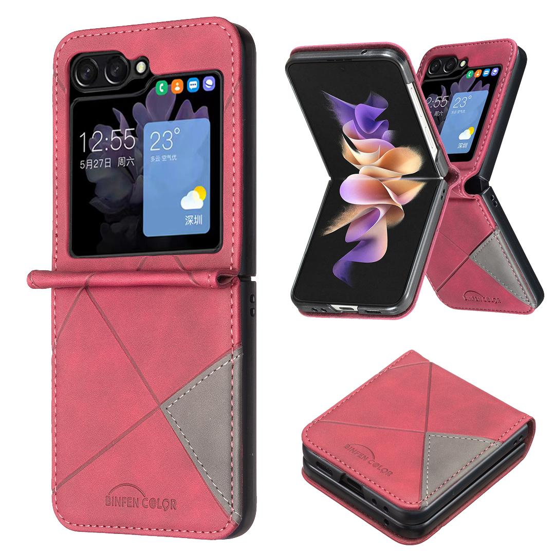 For Galaxy Z Flip8 5G Rhombus Texture PU + PC Shockproof Phone Case - Red - EDA006448204F