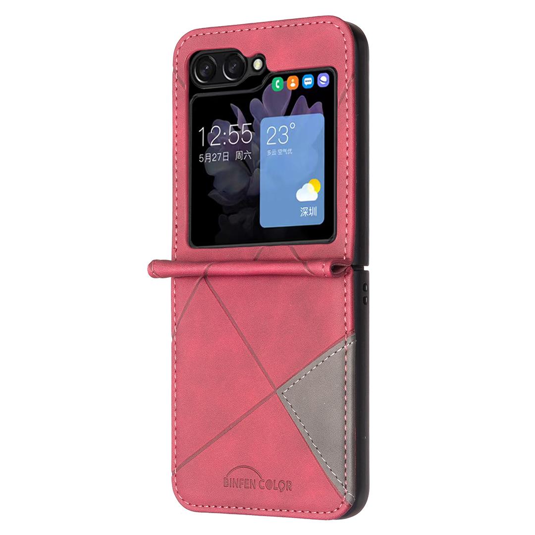 For Galaxy Z Flip8 5G Rhombus Texture PU + PC Shockproof Phone Case - Red - EDA006448204F