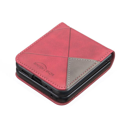 For Galaxy Z Flip8 5G Rhombus Texture PU + PC Shockproof Phone Case - Red - EDA006448204F
