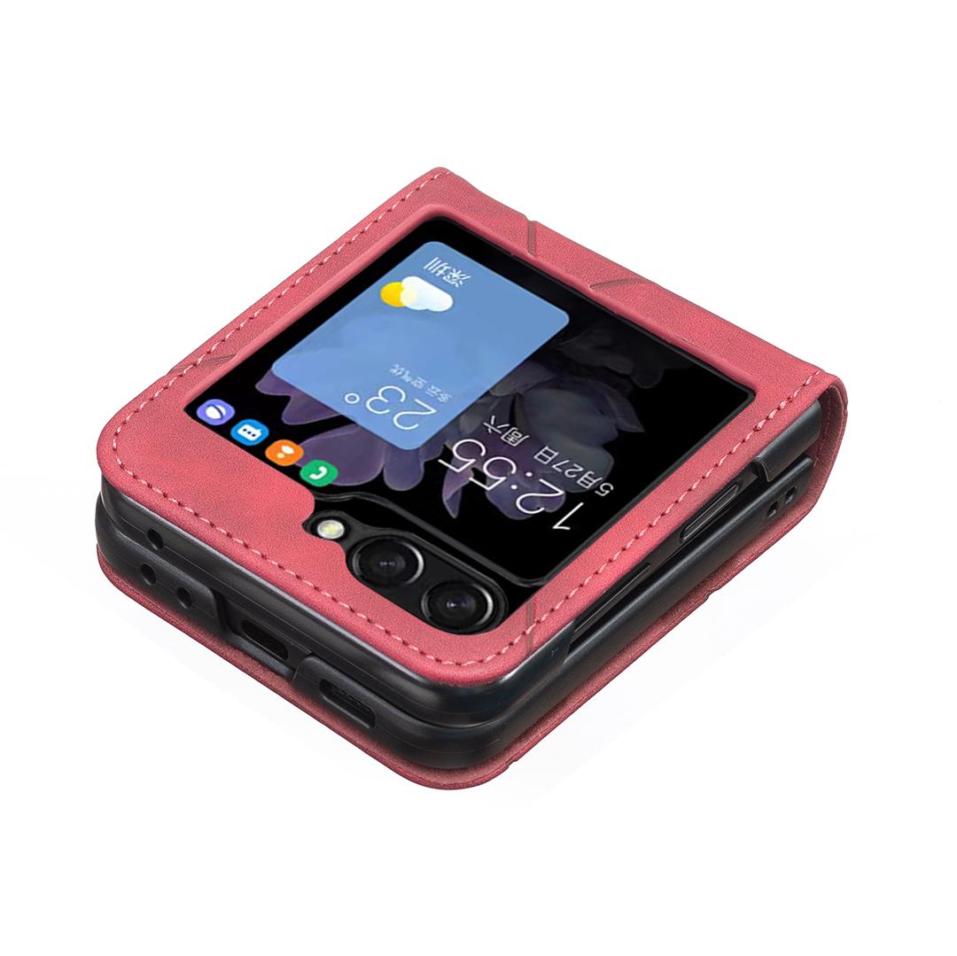 For Galaxy Z Flip8 5G Rhombus Texture PU + PC Shockproof Phone Case - Red - EDA006448204F