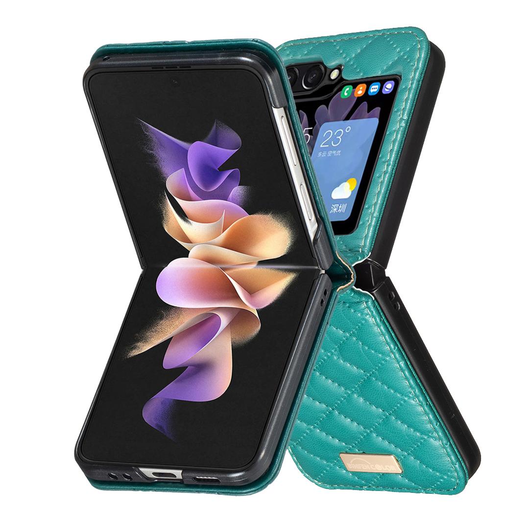 For Galaxy Z Flip8 5G Diamond Lattice PU + PC Shockproof Phone Case - Green - EDA006448304A