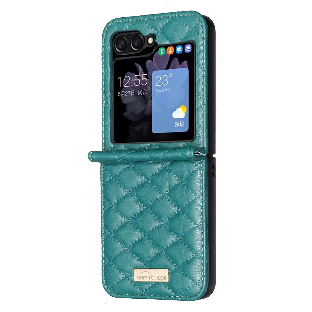For Galaxy Z Flip8 5G Diamond Lattice PU + PC Shockproof Phone Case - Green - EDA006448304A