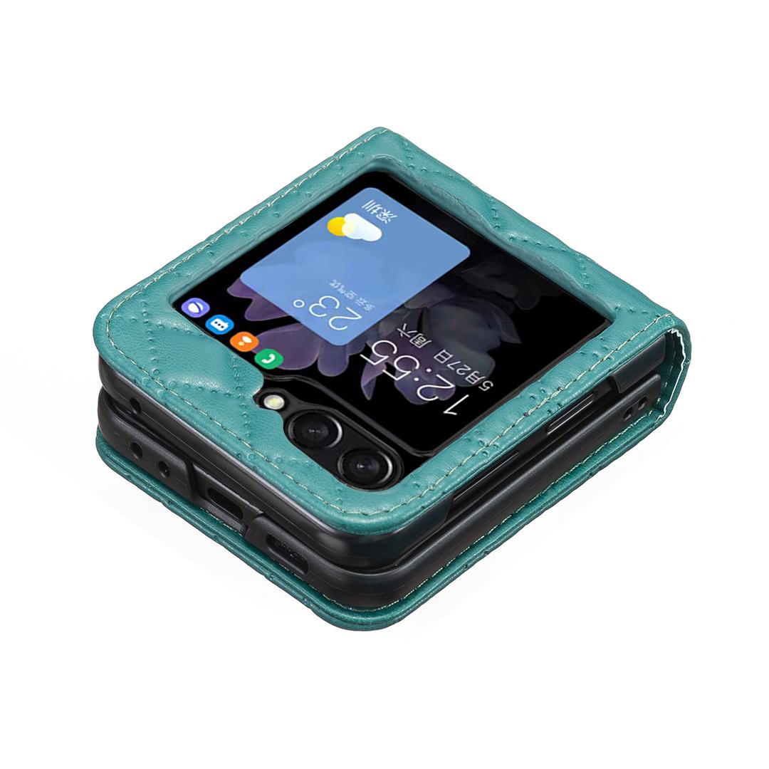 For Galaxy Z Flip8 5G Diamond Lattice PU + PC Shockproof Phone Case - Green - EDA006448304A
