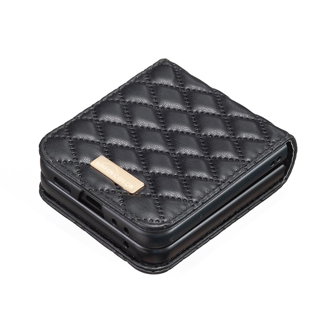 For Galaxy Z Flip8 5G Diamond Lattice PU + PC Shockproof Phone Case - Black - EDA006448304B