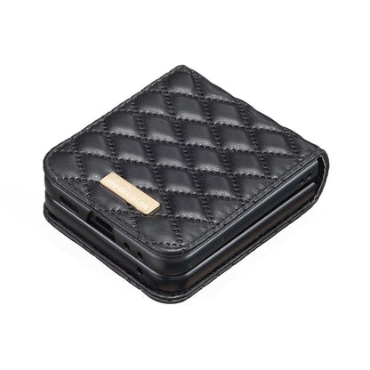 For Galaxy Z Flip8 5G Diamond Lattice PU + PC Shockproof Phone Case - Black - EDA006448304B