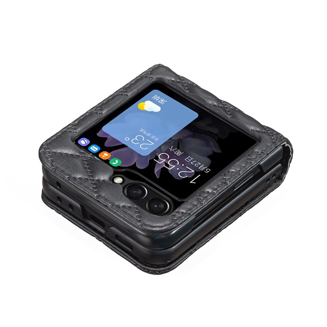 For Galaxy Z Flip8 5G Diamond Lattice PU + PC Shockproof Phone Case - Black - EDA006448304B