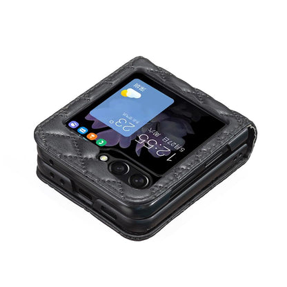 For Galaxy Z Flip8 5G Diamond Lattice PU + PC Shockproof Phone Case - Black - EDA006448304B