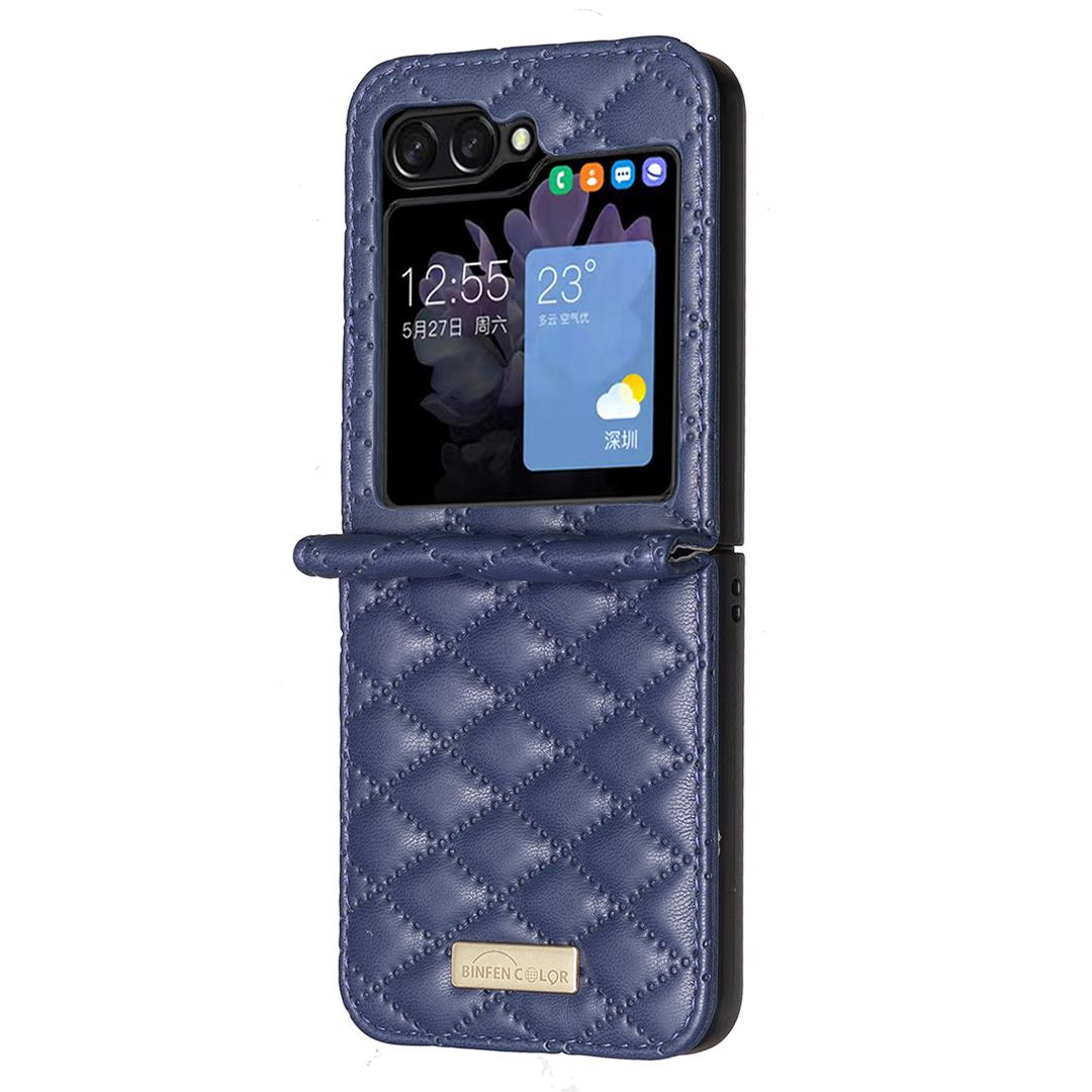 For Galaxy Z Flip8 5G Diamond Lattice PU + PC Shockproof Phone Case - Blue - EDA006448304C