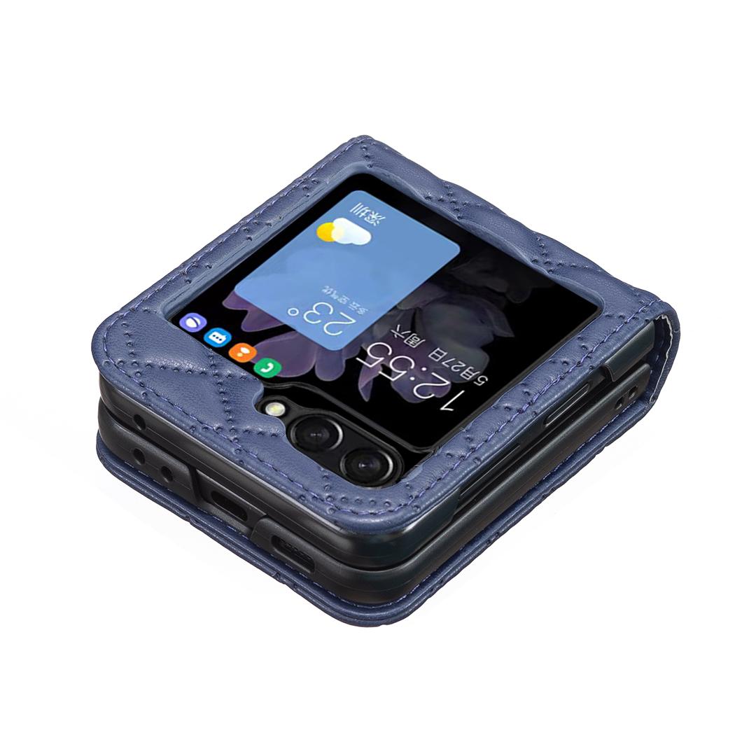 For Galaxy Z Flip8 5G Diamond Lattice PU + PC Shockproof Phone Case - Blue - EDA006448304C