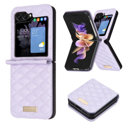 For Galaxy Z Flip8 5G Diamond Lattice PU + PC Shockproof Phone Case - Purple - EDA006448304D
