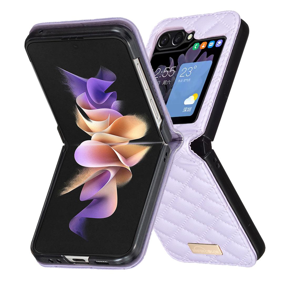 For Galaxy Z Flip8 5G Diamond Lattice PU + PC Shockproof Phone Case - Purple - EDA006448304D