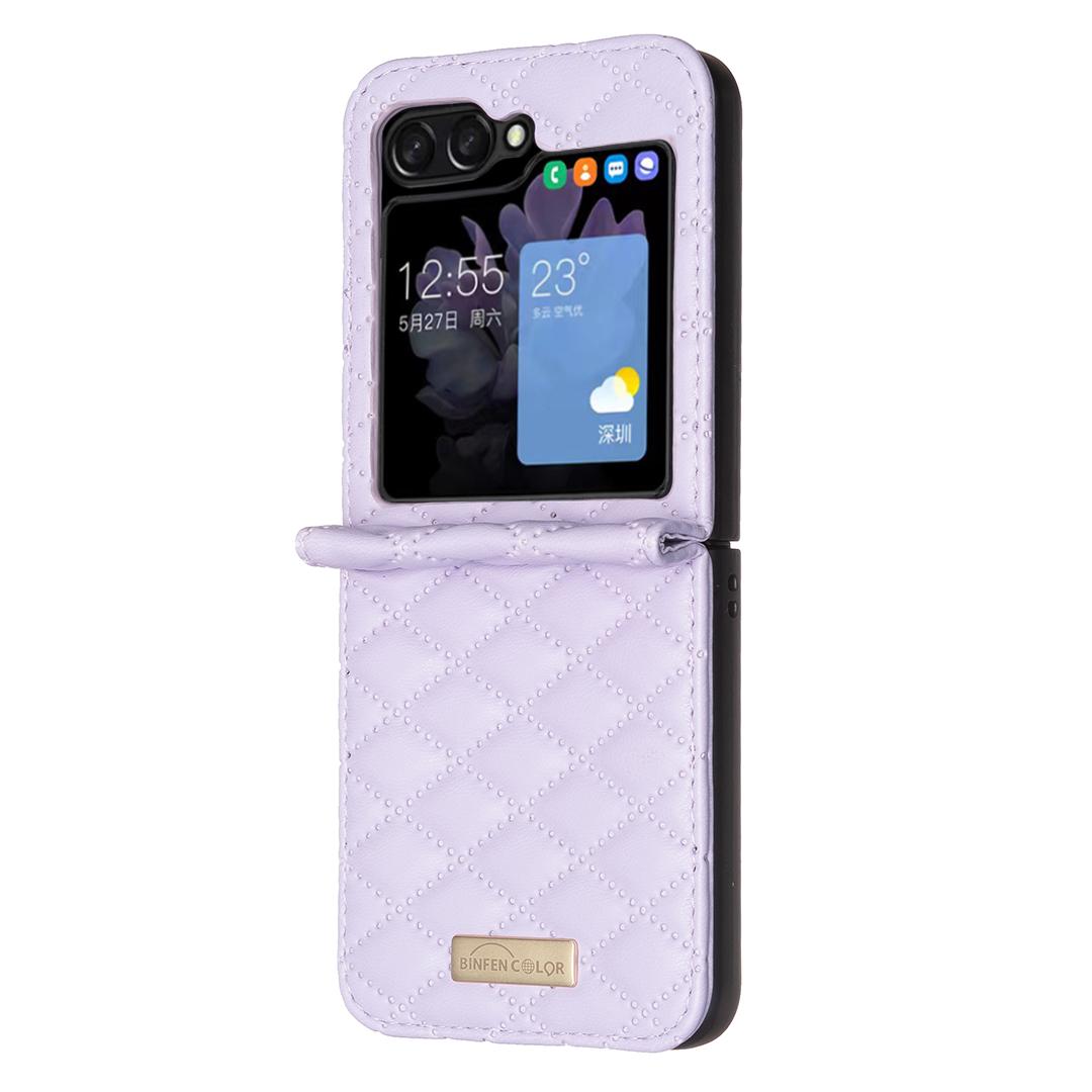 For Galaxy Z Flip8 5G Diamond Lattice PU + PC Shockproof Phone Case - Purple - EDA006448304D