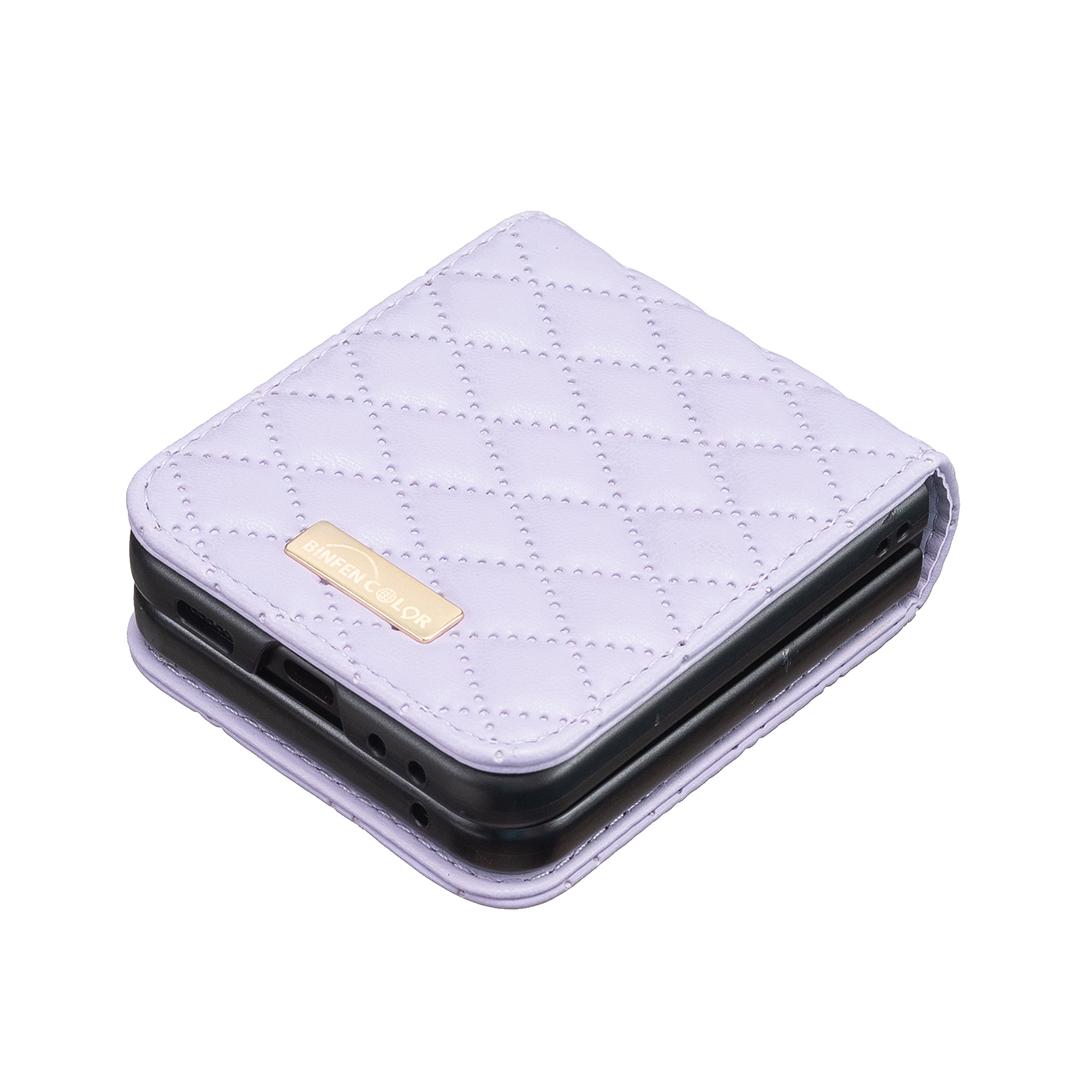 For Galaxy Z Flip8 5G Diamond Lattice PU + PC Shockproof Phone Case - Purple - EDA006448304D