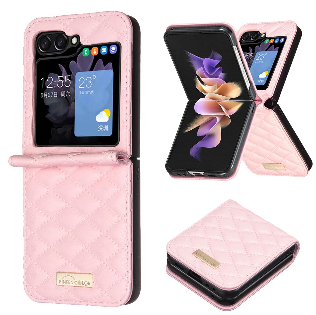 For Galaxy Z Flip8 5G Diamond Lattice PU + PC Shockproof Phone Case - Pink - EDA006448304E
