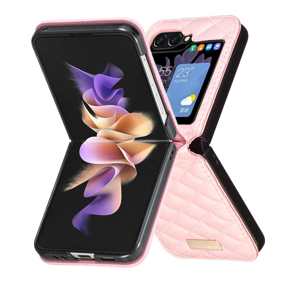For Galaxy Z Flip8 5G Diamond Lattice PU + PC Shockproof Phone Case - Pink - EDA006448304E