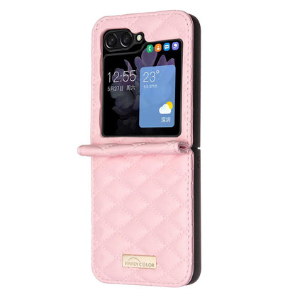 For Galaxy Z Flip8 5G Diamond Lattice PU + PC Shockproof Phone Case - Pink - EDA006448304E