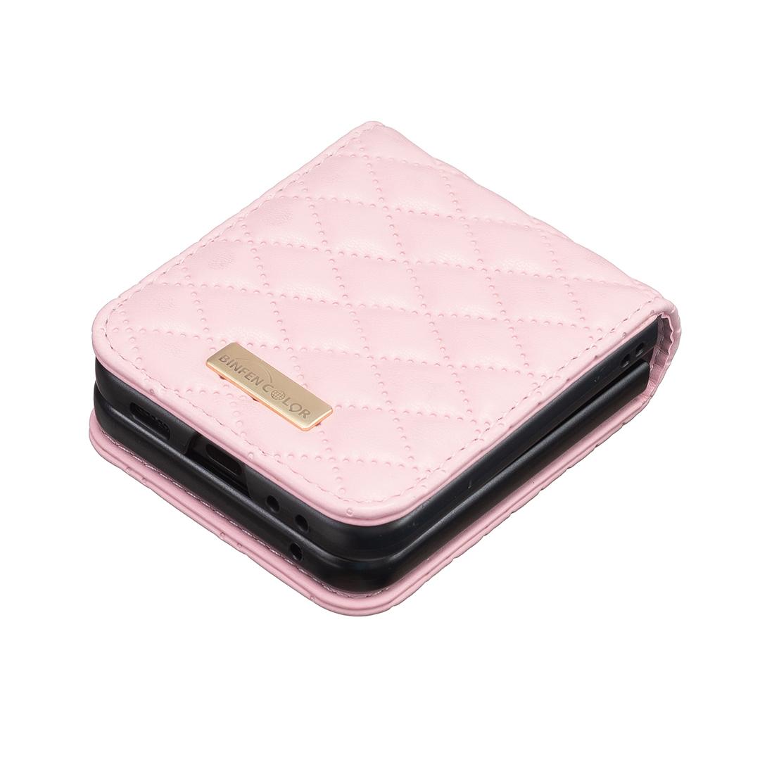 For Galaxy Z Flip8 5G Diamond Lattice PU + PC Shockproof Phone Case - Pink - EDA006448304E