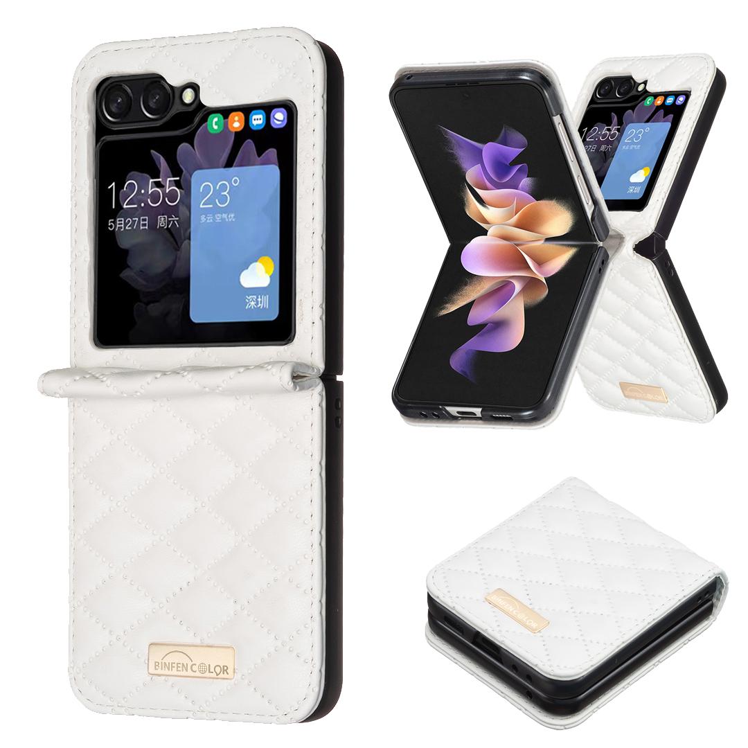 For Galaxy Z Flip8 5G Diamond Lattice PU + PC Shockproof Phone Case - White - EDA006448304F