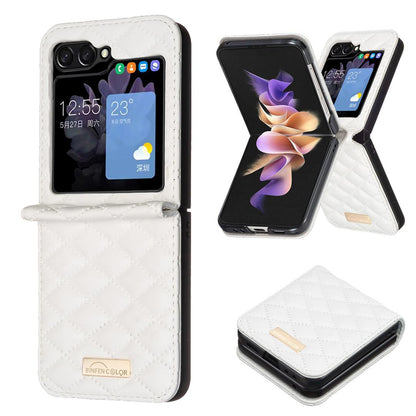 For Galaxy Z Flip8 5G Diamond Lattice PU + PC Shockproof Phone Case - White - EDA006448304F