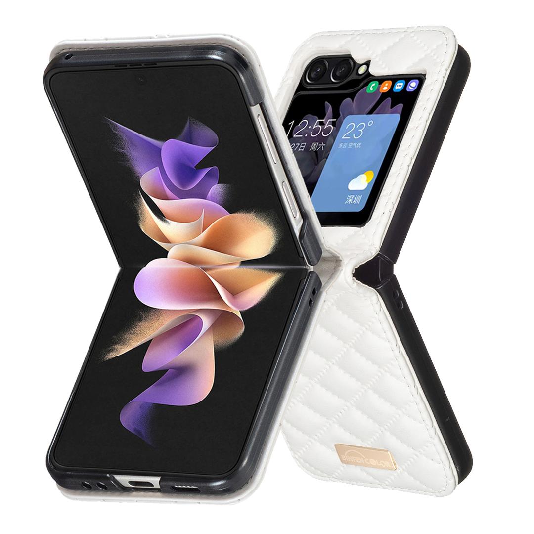 For Galaxy Z Flip8 5G Diamond Lattice PU + PC Shockproof Phone Case - White - EDA006448304F