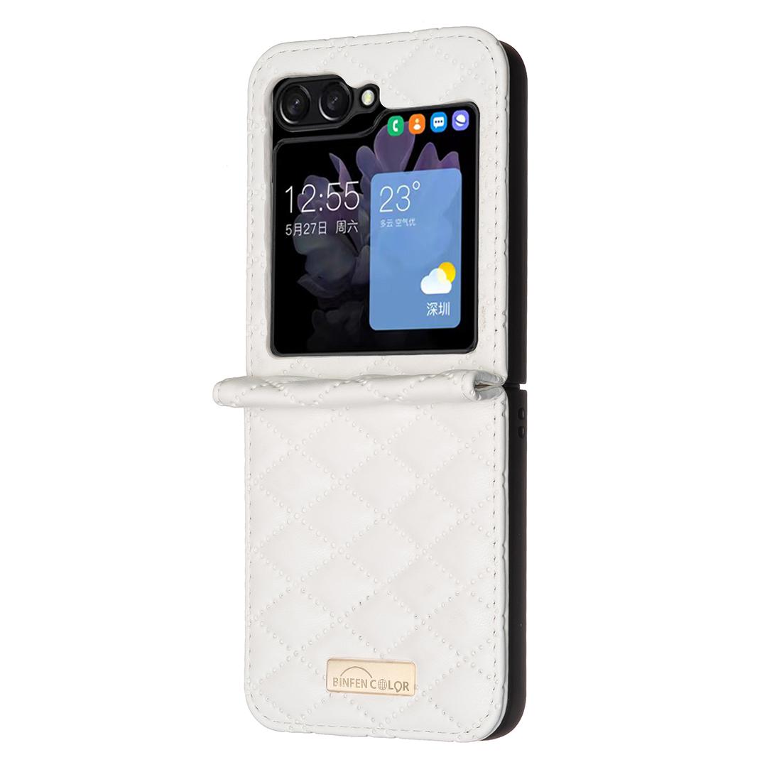 For Galaxy Z Flip8 5G Diamond Lattice PU + PC Shockproof Phone Case - White - EDA006448304F