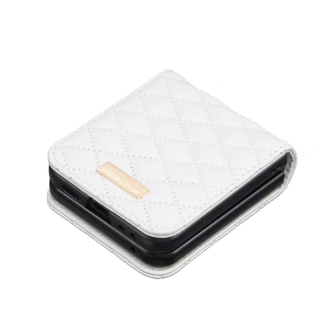 For Galaxy Z Flip8 5G Diamond Lattice PU + PC Shockproof Phone Case - White - EDA006448304F