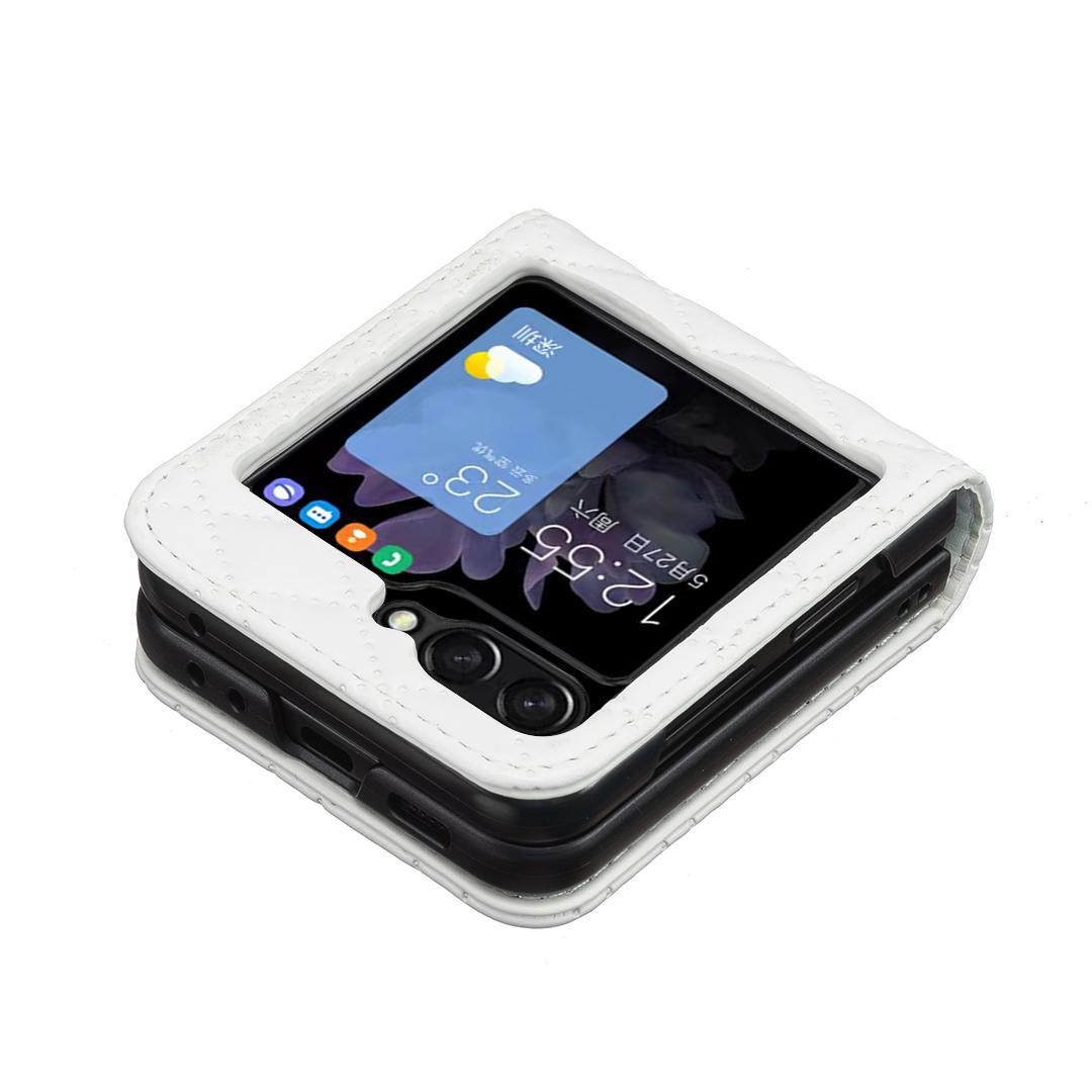 For Galaxy Z Flip8 5G Diamond Lattice PU + PC Shockproof Phone Case - White - EDA006448304F