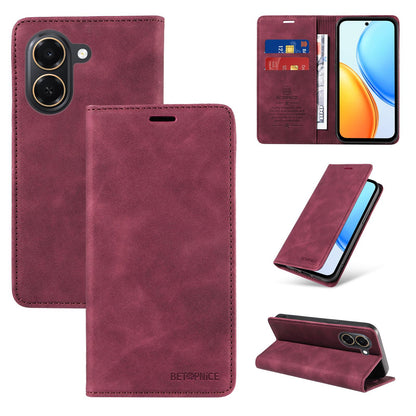 For Honor Play 80 Plus 5G BETOPNICE Suction RFID Anti-theft Leather Phone Case - Wine Red - EDA006478206B