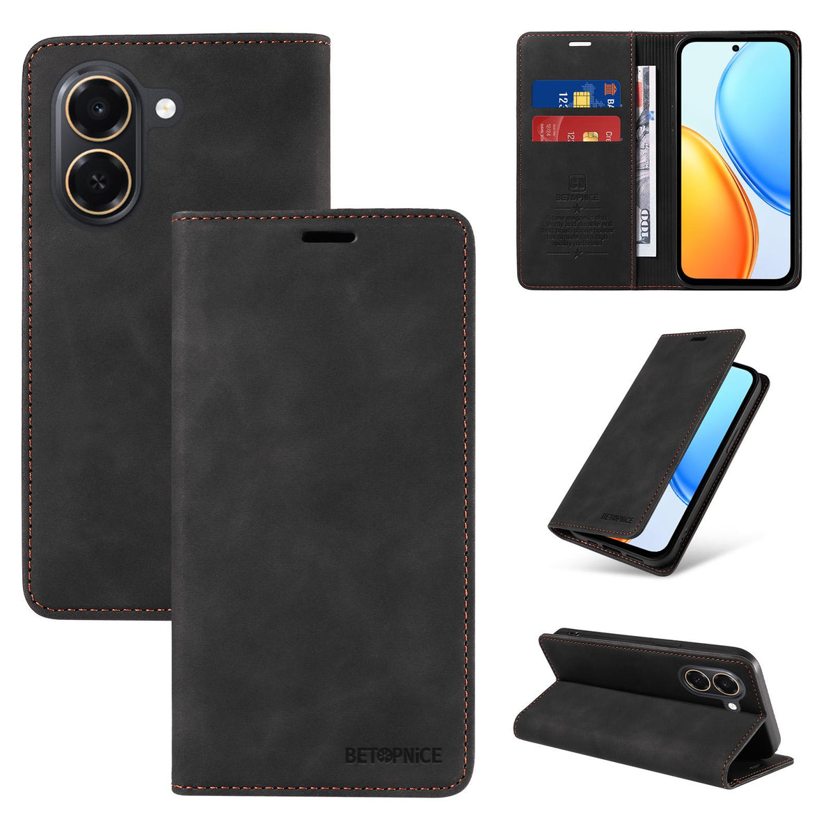 For Honor Play 80 Plus 5G BETOPNICE Suction RFID Anti-theft Leather Phone Case - Black - EDA006478206C