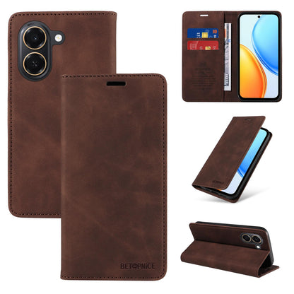 For Honor Play 80 Plus 5G BETOPNICE Suction RFID Anti-theft Leather Phone Case - Brown - EDA006478206D
