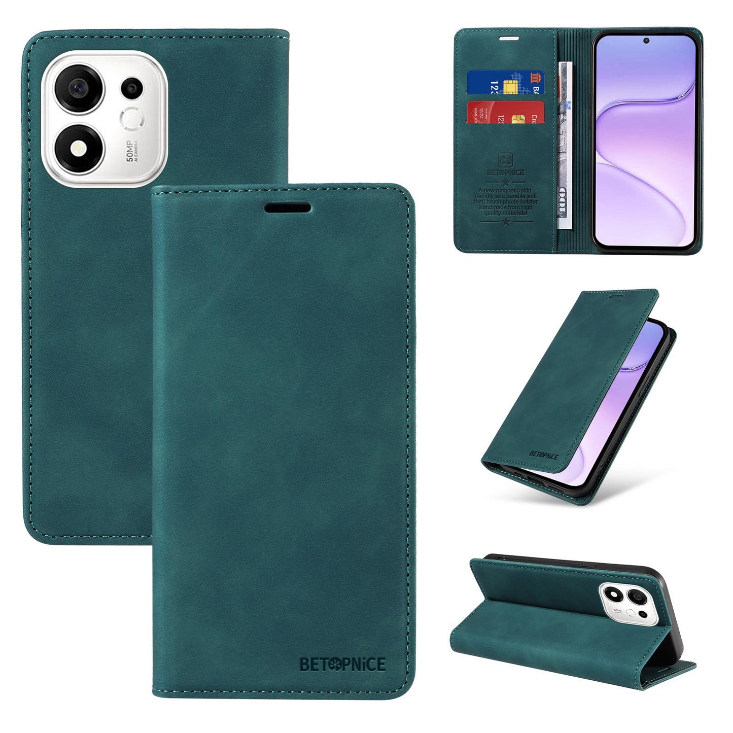 For Honor 600 Smart 5G BETOPNICE Suction RFID Anti-theft Leather Phone Case(Green)