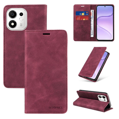 For Honor 600 Smart 5G BETOPNICE Suction RFID Anti-theft Leather Phone Case(Wine Red)