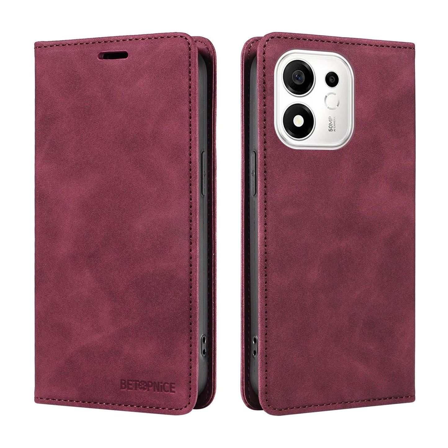 For Honor 600 Smart 5G BETOPNICE Suction RFID Anti-theft Leather Phone Case(Wine Red)