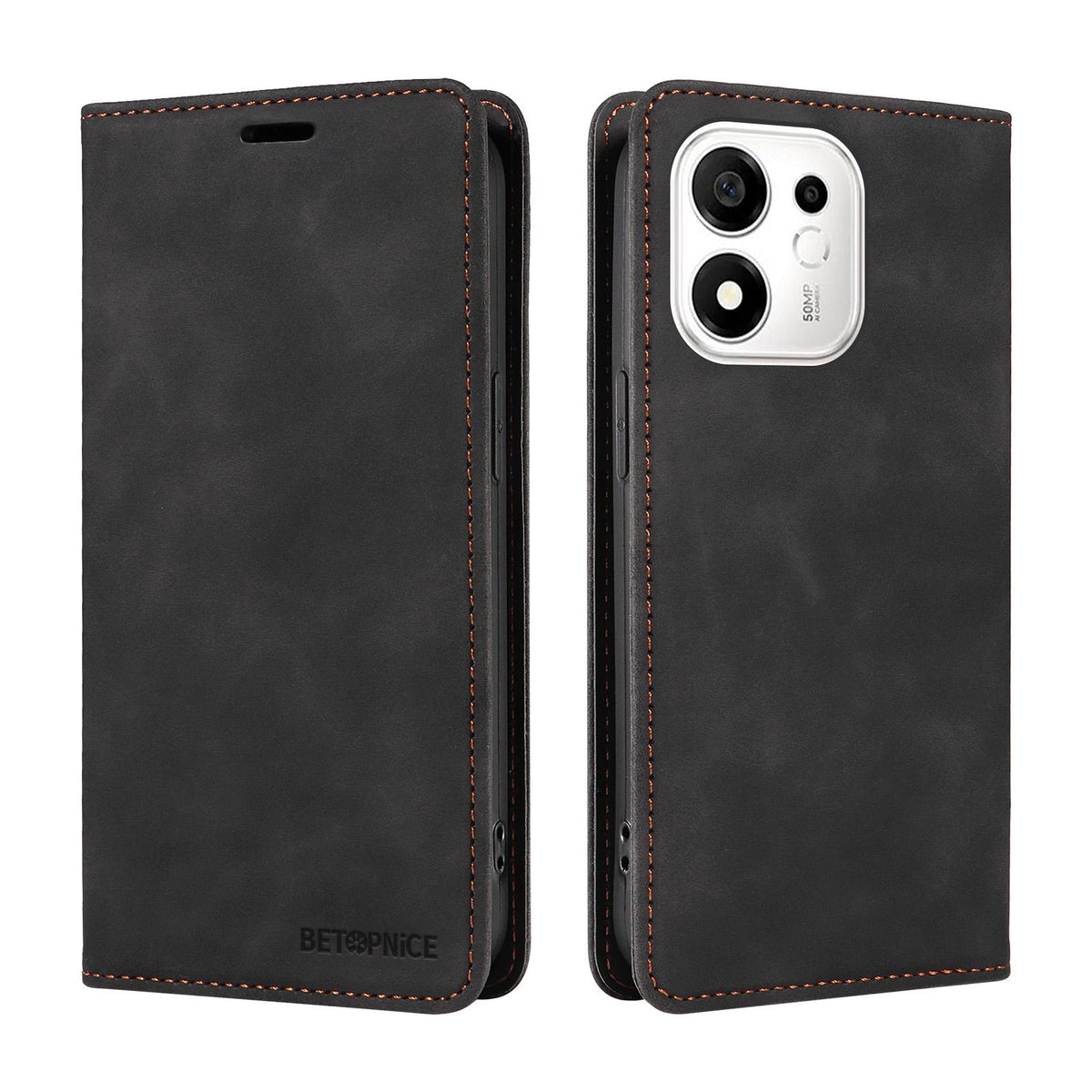 For Honor 600 Smart 5G BETOPNICE Suction RFID Anti-theft Leather Phone Case - Black - EDA006478207C