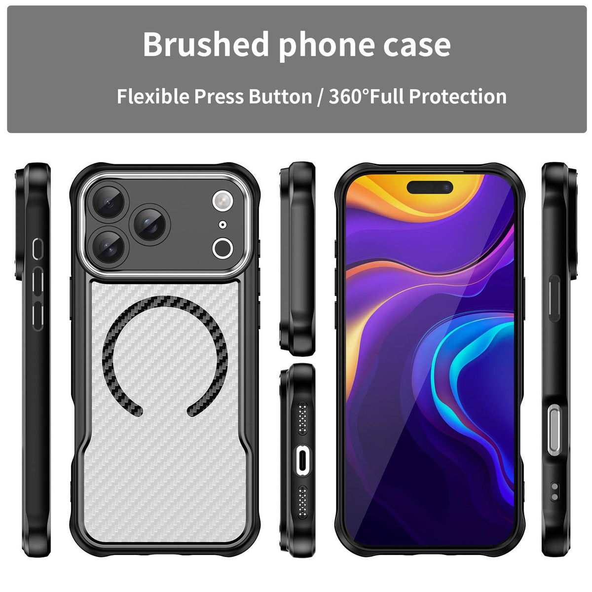 For iPhone 18 Pro Max Carbon Fiber Texture MagSafe Translucent Phone Case - Black - EDA006491726A