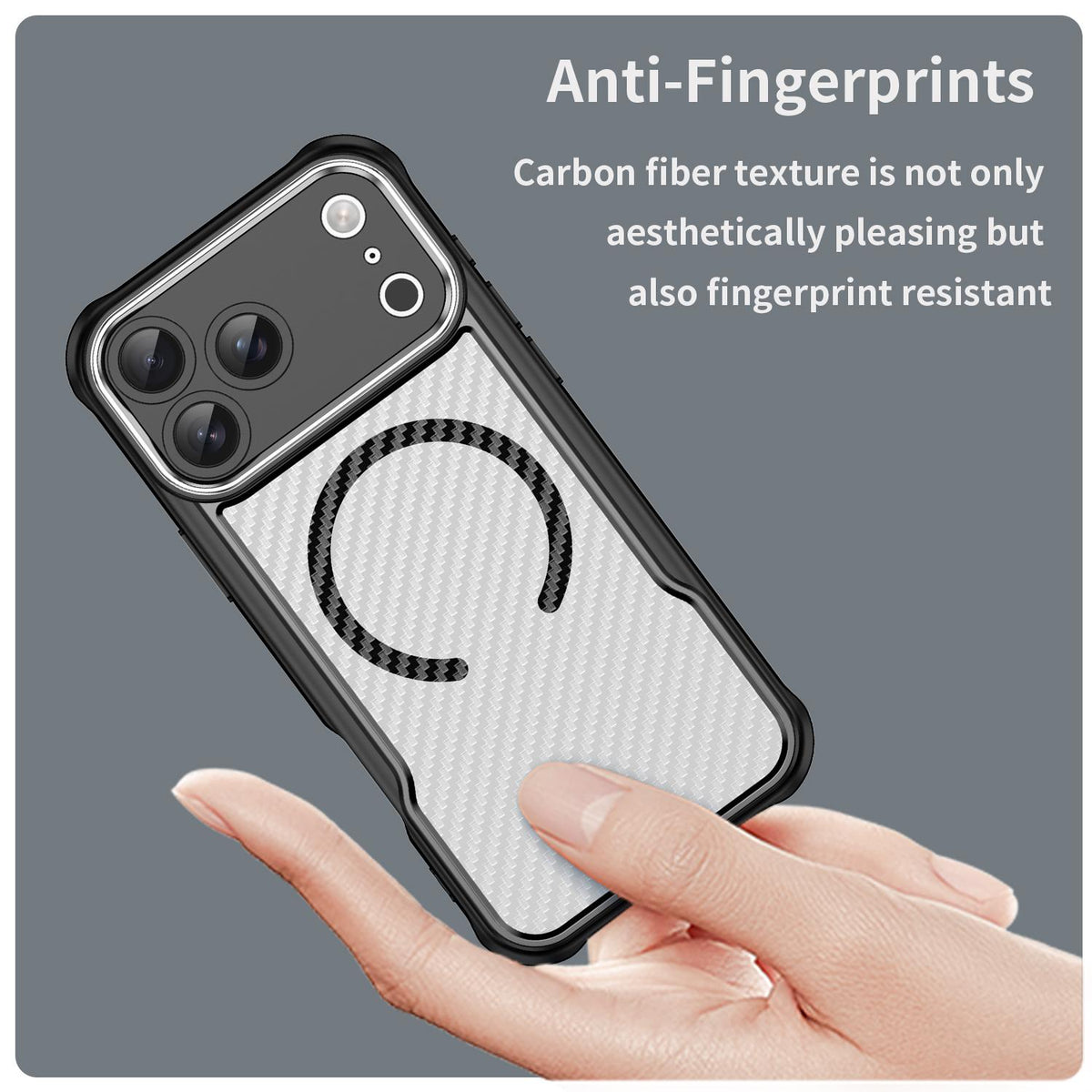 For iPhone 18 Pro Max Carbon Fiber Texture MagSafe Translucent Phone Case - Black - EDA006491726A