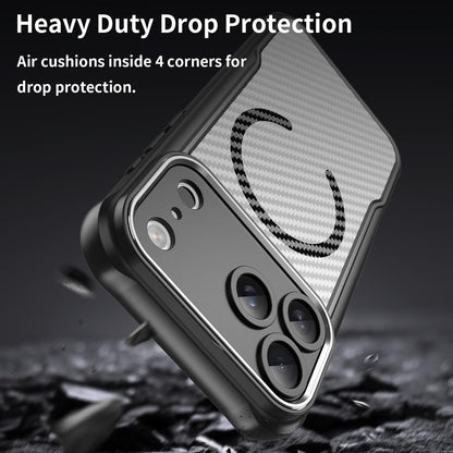 For iPhone 18 Pro Max Carbon Fiber Texture MagSafe Translucent Phone Case - Black - EDA006491726A