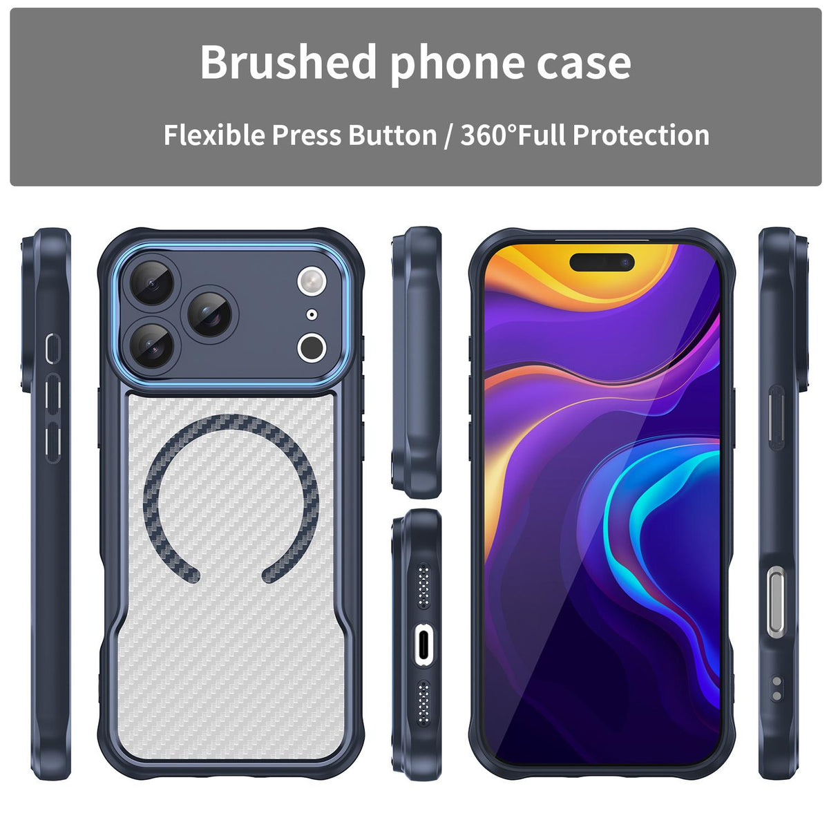 For iPhone 18 Pro Max Carbon Fiber Texture MagSafe Translucent Phone Case - Blue - EDA006491726B