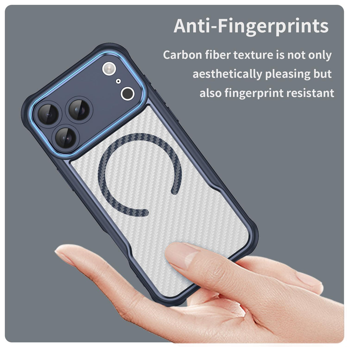 For iPhone 18 Pro Max Carbon Fiber Texture MagSafe Translucent Phone Case - Blue - EDA006491726B