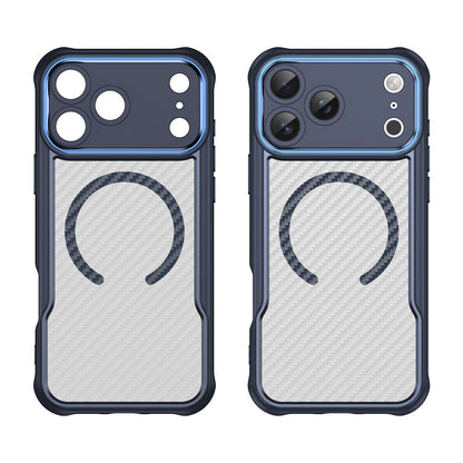 For iPhone 18 Pro Max Carbon Fiber Texture MagSafe Translucent Phone Case - Blue - EDA006491726B
