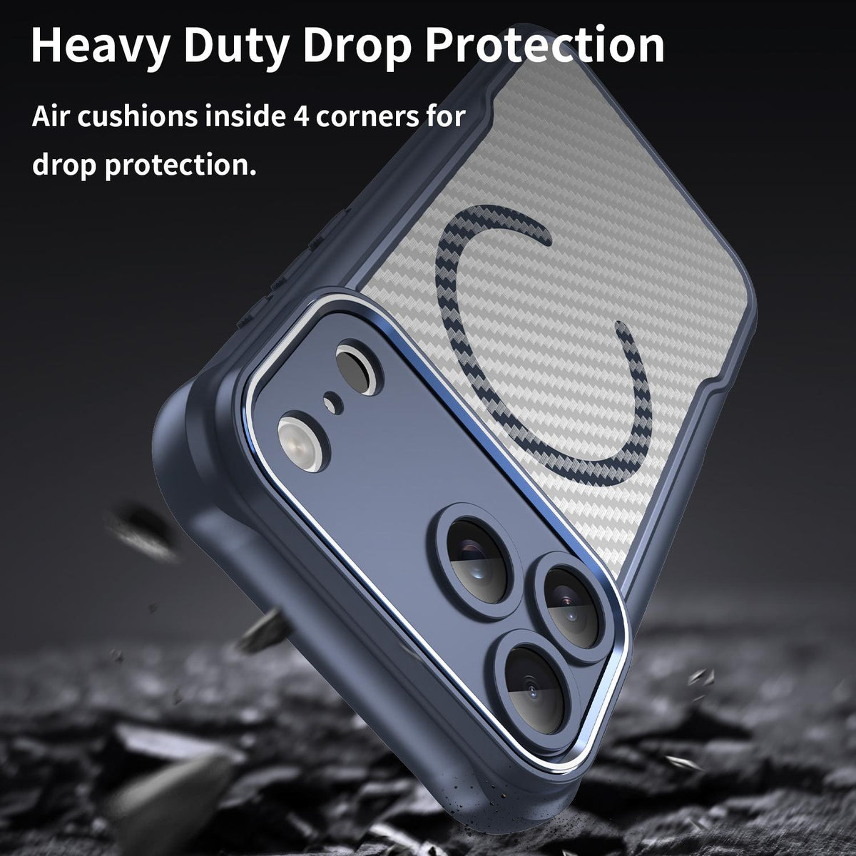 For iPhone 18 Pro Max Carbon Fiber Texture MagSafe Translucent Phone Case - Blue - EDA006491726B