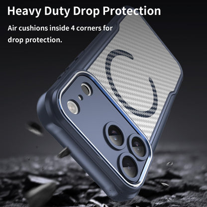 For iPhone 18 Pro Max Carbon Fiber Texture MagSafe Translucent Phone Case - Blue - EDA006491726B