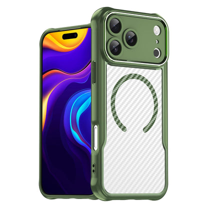 For iPhone 18 Pro Max Carbon Fiber Texture MagSafe Translucent Phone Case - Green - EDA006491726C